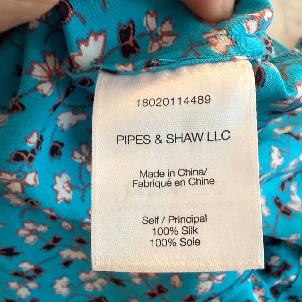 Veronica Beard Turquoise Blue Floral short sleeve Sz 2 XS S Silk Blouse EUC - Picture 7 of 8